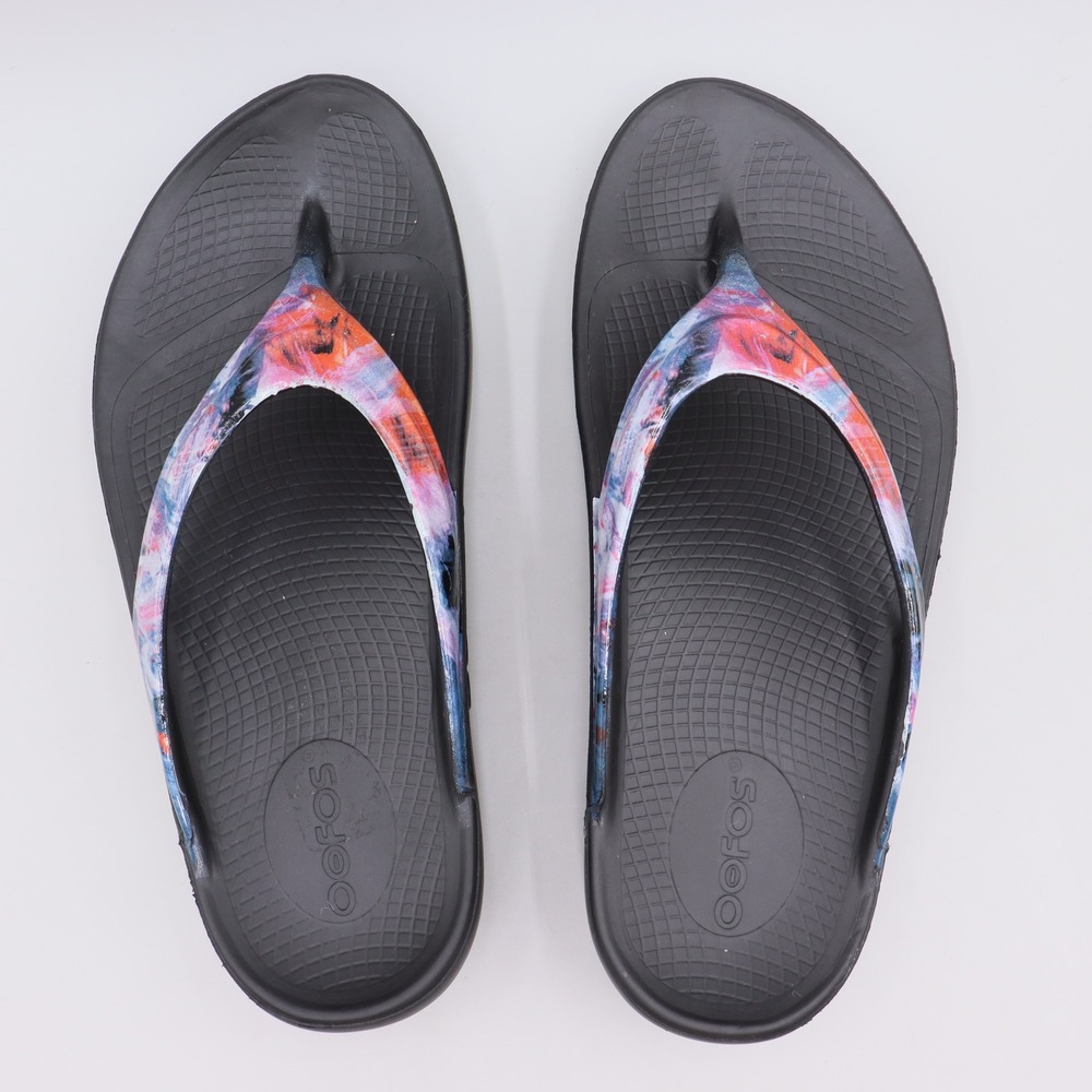 OOFOS OOlala Limited Recovery Thong Sandals Womens Size US 8 Black Multicolor - Picture 6 of 7